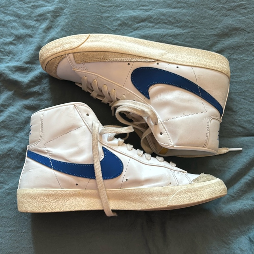 Women’s white and blue Nike blazer high tops